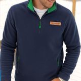 Vineyard Vines Men’s Size Medium Blue Fleece Quarter Zip Pullover Green Trim Photo 0