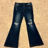 Maurice's Dark Blue Button Fly High Rise Distressed Flare Jeans Photo 0