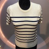 ZARA  Cream and Navy Striped Crew Neck Sweater Photo 0