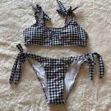 NWT Gingham Bikini Top And Bottoms Black Size M Photo 0