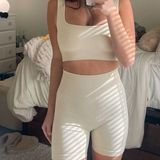 Amazon Cream White Ribbed Co-ord Shorts Set Photo 0