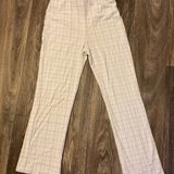 Ecru Cream Plaid Stretch Cropped Flare Pants Photo 0