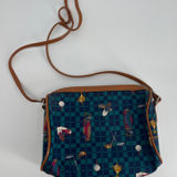 Vintage Golf Print Shoulder Bag Crossbody Purse Brown Leather Trim Green Photo 0