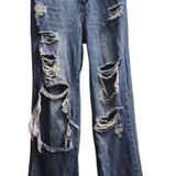 SheIn Ripped Jeans XS Wide Leg High Waist Distressed Denim Blue Casual XSmall Photo 0
