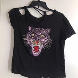 Sequin Distressed Crop Top Black Photo 0