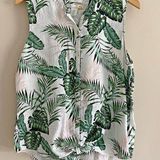 C&C California  100% linen floral tropical green boho button sleeveless top Photo 0