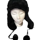 D&Y BLACK FAUX FUR HAT POM POMS Photo 0