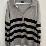 Talbots  Pure Merino Wool Johnny Sweater Gray Black Striped Collar Womens XL Photo 0
