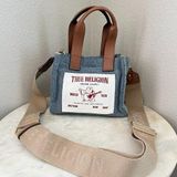 True Religion Denim Mini Tote Crossbody Bag Women's Blue Logo White Purse Photo 0