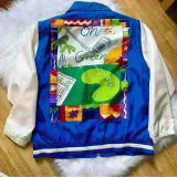 Vintage Mureli Silk Golf On The Green Graphic Bomber Jacket Medium Blue Photo 0