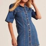 Abercrombie & Fitch  A-Line Button-Up Short Sleeve Blue Denim Mini Dress Size XS Photo 0