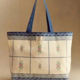 Sézane New Sezane Baziszt Floral Canvas Tote Bag Blue and Cream Photo 0
