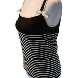 Cable & Gauge Black & Off White Striped Sleeveless Tank Top w/ Bows on Straps M Photo 0