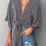 Tinsel Front Tie Stripe Blouse Multi Size L Photo 0