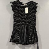 Monteau Black White Polka Dot Faux Wrap Blouse Medium M Photo 0