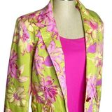 Susan Graver Blazer Top Set Womens Size 14 Green Pink Floral Career Wear Photo 0