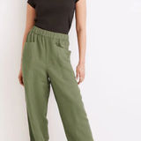Madewell  Women’s Linen-Blend Pull-On High-Rise Wide-Leg Pants Vintage Moss L Photo 0