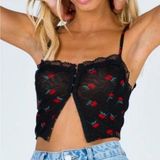 Princess Polly Red Rose Corset-Style Crop  Tank Black Photo 0