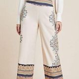 Farm Rio  Cream Satin Handkerchief Bohemian High Waist Wide Leg Pants Size XS Photo 0