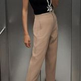 ZARA High Waisted Pants in Taupe Brown Photo 0