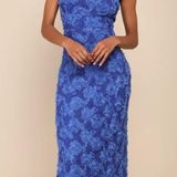 Lulus Blue Floral Strapless Midi Dress Photo 0