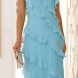 Billy J boutique Blue Ruffle Maxi Dress Photo 0