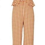 Saylor Jumpsuit Women Medium Orange White Bohemian Wide Leg Western Gingham RTR Photo 0