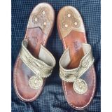 Jack Rogers Women Flat Sandals Sz8 Gold Leather Navajo Jacks Flats Boho Retro Photo 0