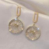 Women's Crystal Pearl Gold Wheel Dangle Drop Earrings Photo 0