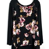 Dress Barn Black Floral Mixed Media Chiffon Front Lace Detail Plus Size Blouse Photo 0