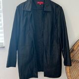Anne Klein vintage ak black long leather jacket size large *flawed* Photo 0