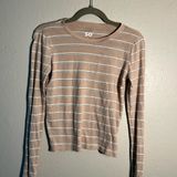 SO  Women's Tan Striped Long Sleeve Top SZ XS Summer Casual T Shirt Cute + Petite Photo 0