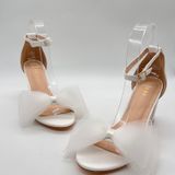 Allegra K  Sandal Heels Womens 6.5 White Bow Ankle Strap Block Heel Party Wedding Photo 0