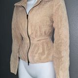 Arden B Designer Leather Bomber Vintage Jacket Tan Beige Coat Womens size Small Photo 0