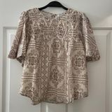 TCEC | NWOT | Smocked Print Top | M | Cream | CT8281 Photo 0