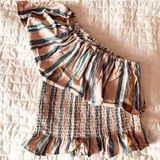 American Eagle Light Pink Striped One Shoulder Ruffle Smocked Top Size XS Photo 0