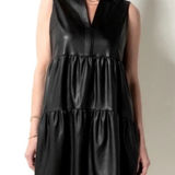 Tart  woman’s black vegan faux leather tiered mini dress‎ NWOT SMALL Photo 0