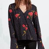 Volcom  Rose Dot V-Neck Longsleeve Blouse X-Small Photo 0