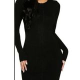 Naked Wardrobe Black Ribbed Long Sleeve Dress with Zip - L Photo 0