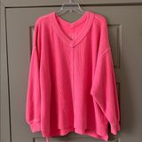 Aerie PINK RIBBED V NECK PULLOVER XL Photo 0