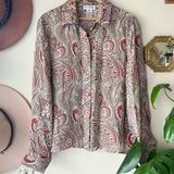 Rena Rowan VINTAGE  paisley print 100% silk button down blouse Women’s SIZE 18W‎ Photo 0