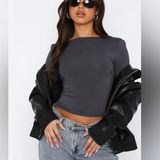 White Fox Boutique Ever Since Then Long Sleeve Top Charcoal Photo 0