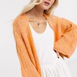 Free People Orange Hometown Cardigan Chunky Knit Sweater Oversized Boho Size S Photo 0