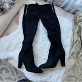 Ivanka Trump Black Almond Toe Suede Knee High Heeled Boots Size 6.5 NEW Photo 0