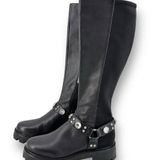 Karl Lagerfeld Milla Rhinestone Embellished Tall Chunky Lug Sole Boots Sz 6 Photo 0