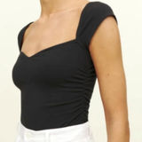 Reformation  Lavinia Ruches Cap Sleeve Black Top Photo 0