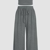 Cider V-neck Short Sleeve Tee & Knotted Wide Leg Pants Set Photo 0