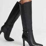 Reiss Caitlin Leather Knee High Boots Black Leather Size 39 Photo 0