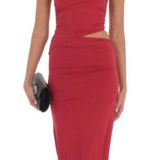 Lucy in the Sky Strapless Cutout Maxi Dress in Red Photo 0