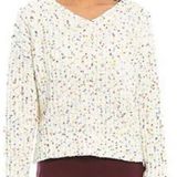 I.N. San Francisco  NWT XL White Rainbow Confetti Chenille V-Neck Sweater Knit Photo 0